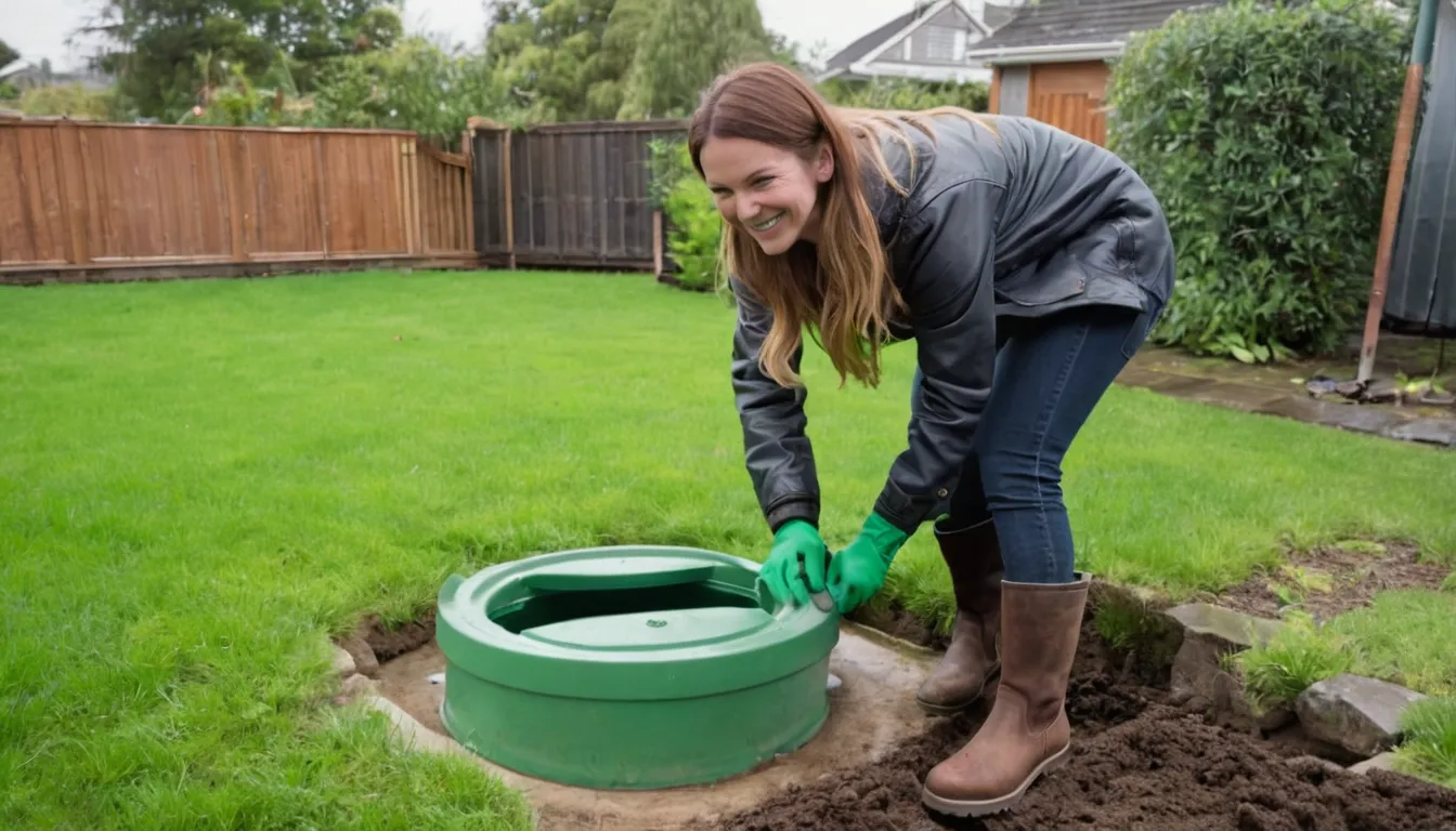 Septic provider checking a tank lid in a yard in the Harrison area